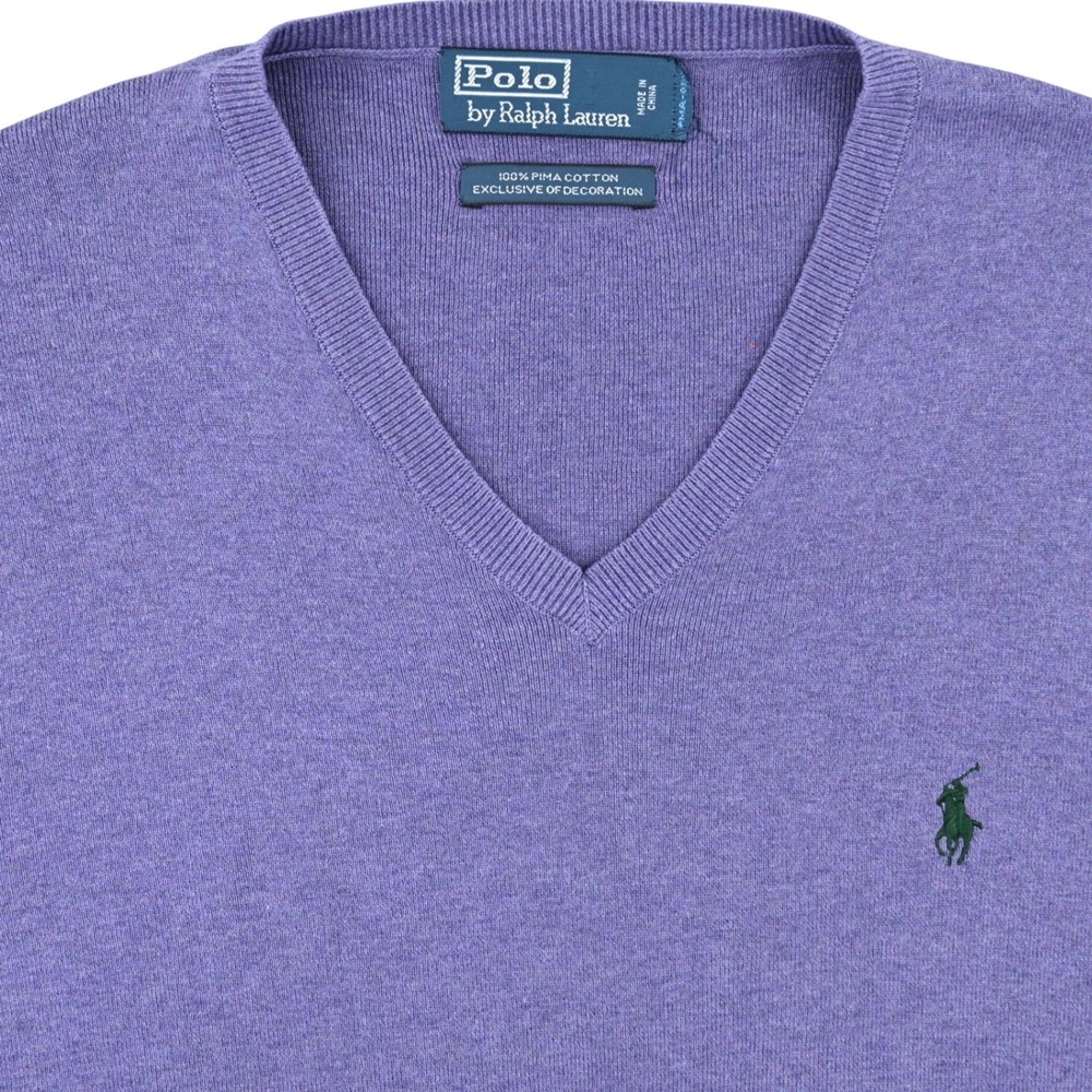 Polo Ralph Lauren V-Neck Purple Sweater Cotton Preppy Old Money Quiet Luxury